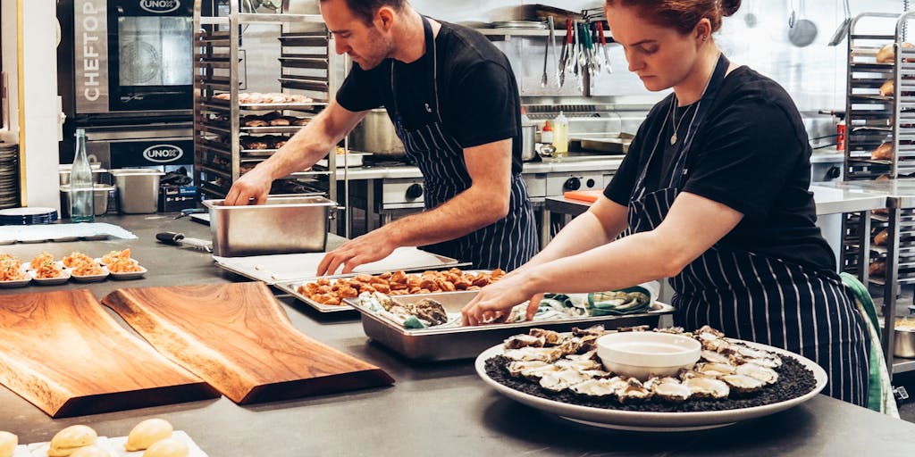 A split image showing a busy professional on one side and a Blue Apron meal kit on the other. The professional looks stressed with takeout containers, while the Blue Apron side shows a calm, organized kitchen with fresh ingredients and a recipe card, highlighting the convenience and ease of meal prep.