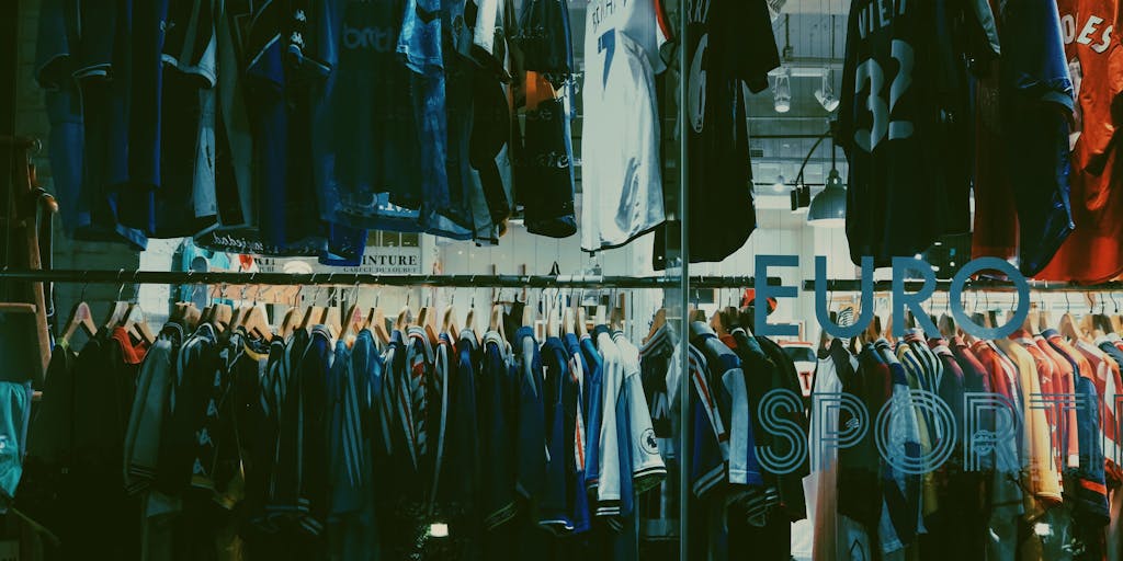 A visually striking image of a Chelsea FC merchandise store filled with fans eagerly shopping for the latest gear. The photo captures the excitement and energy of fans trying on jerseys, showcasing the club's branding and marketing efforts in retail.