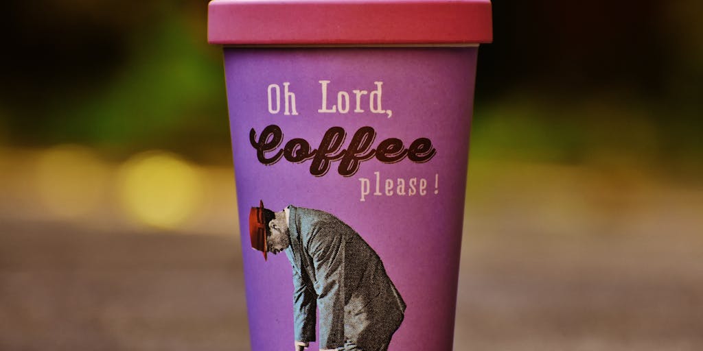 A whimsical illustration of a coffee cup with dollar signs dripping from it, symbolizing the pricing of Dripify. The background is a vibrant café scene, with customers enjoying their drinks, creating a lively atmosphere.