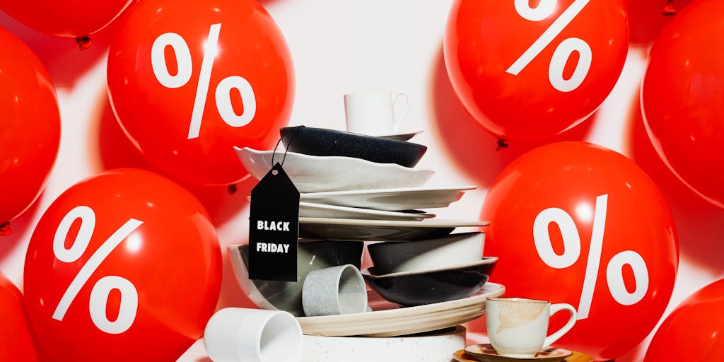 An overhead view of a shopping cart filled with various products, each with a different price sticker. A streak of light or a digital graphic overlays the image, illustrating the concept of price changes and discounts in a visually striking manner.