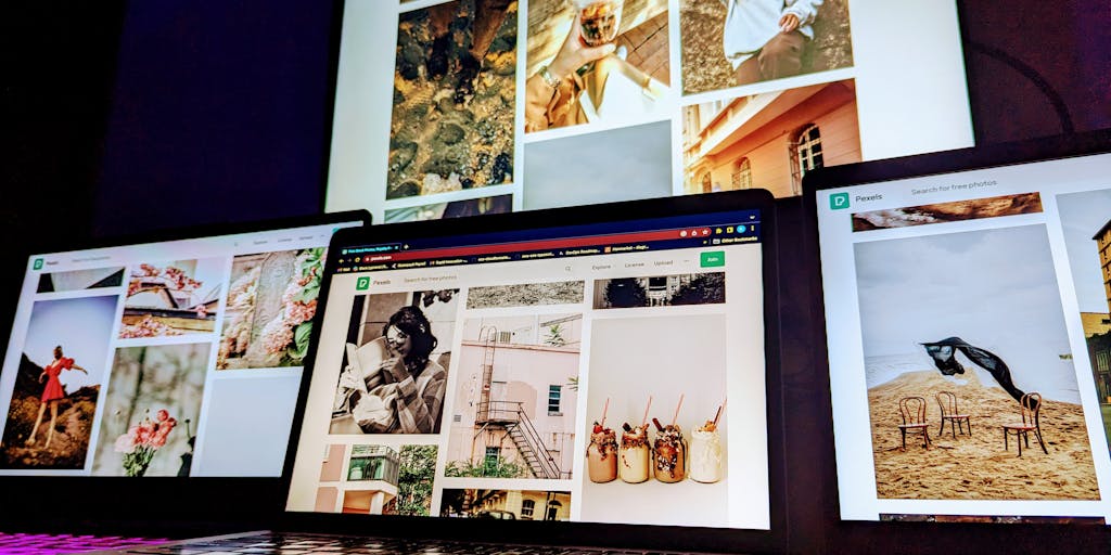 A vibrant collage of various digital devices (tablets, smartphones, laptops) displaying snippets of text generated by a free AI copy alternative. The background features colorful abstract shapes and icons representing creativity, such as light bulbs, gears, and speech bubbles, emphasizing the innovative nature of AI in writing.