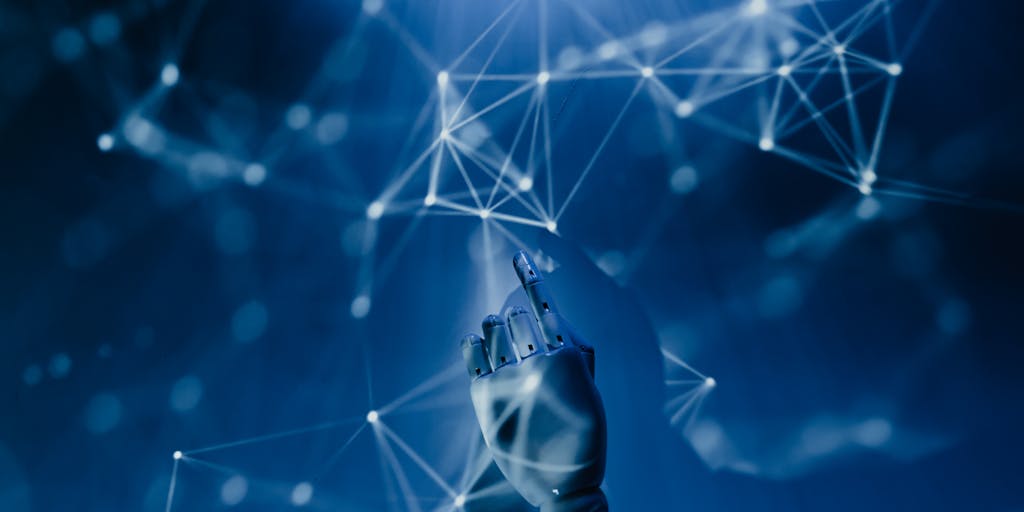 A creative illustration of a robot typing on a keyboard, symbolizing the automation aspect of auto blogging software. The robot is surrounded by floating icons representing different blogging features like SEO, social media, and analytics.