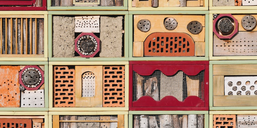 A whimsical illustration of a bee hive divided into two sections, one labeled 'SocialBee' and the other 'Publer'. Each section is filled with different types of honey jars, representing the unique features and benefits of each platform, with bees buzzing around.